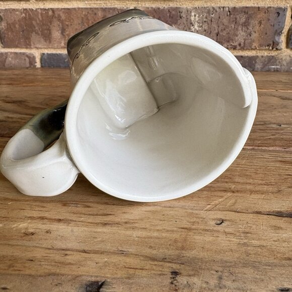 Handmade Pottery Coffee Mug Colleen Deiss  Bicycles Cream Green Glazed Ceramic - Picture 7 of 12